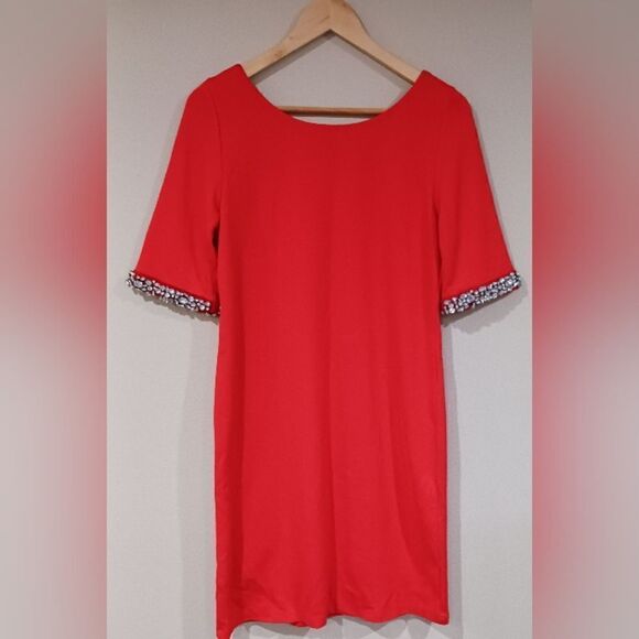 NWT Carmen Marc Valvo Orange Midi short sleeve Dress Size M